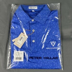 Peter Millar Golf Shirt Polo CS Summer Comfort Printed Medium Blue Polyester